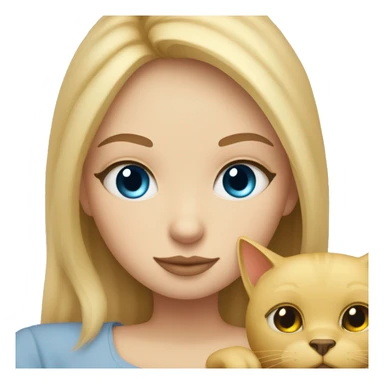 A Blonde haired girl that has blue eyes cuddled up in bed with a black cat that has yellow eyes sticker