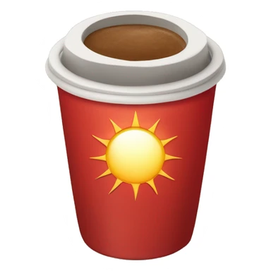 red take away coffee cup with sun around sticker