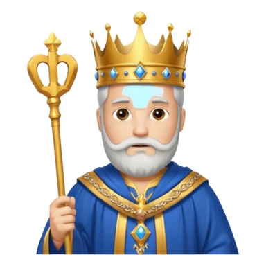 Bearded King, Wise king with short white beard, royal staff in hand, wearing crown, blue
 sticker