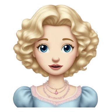 Crying girl with blonde hair pale skin blue eyes. Pink lips blush (but not too much). Vintage blowout with long hair not too curly.  light pink princess dress, puffed sleeves, dainty choker necklace (think Versailles but not too much).  sticker
