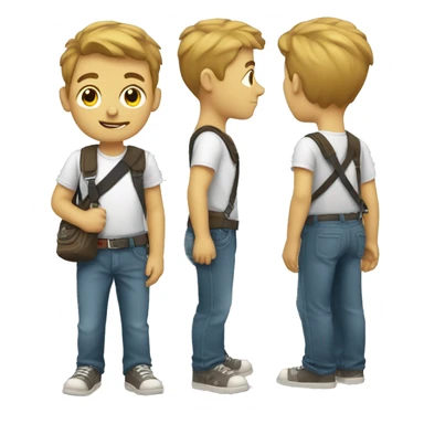 A boy wearing a sling bag across his body and holding strap with his hand sticker