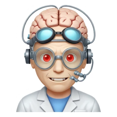 mutant scientist portrait, head and shoulders only, exposed glowing brain, broken goggles, evil smile, mad lab vibe, 3D cartoon, mobile game icon style, clean background, no text, no watermark

 sticker