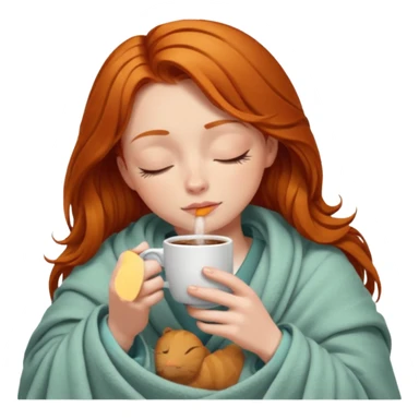 girl with ginger hair inside a blanket sipping coffee eyes closed sticker