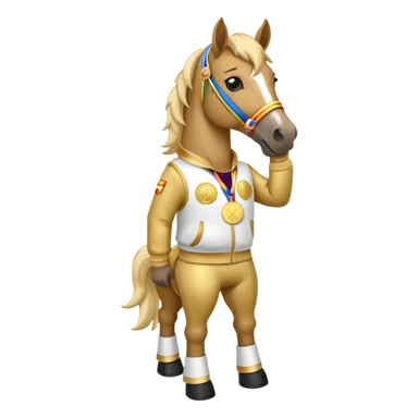 anthropomorphised horse in a hip-hop outfit, wearing a gold medal sticker