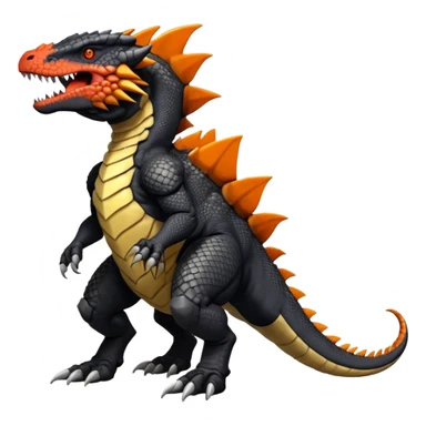 Black Salandit-Tyrunt-Tyrantrum-Greymon-Fakémon-creature-hybrid with orange belly (full body) sticker