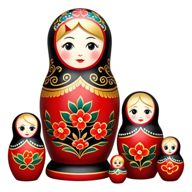 Wood painting icon, painted wooden matryoshkas (nesting dolls) of various sizes, vase, and small wooden box, visible carving tools, paintbrushes, traditional patterns in bright colors like red, gold, and black, no finished artwork, just the crafting process, minimalistic style, clean lines, transparent background. sticker