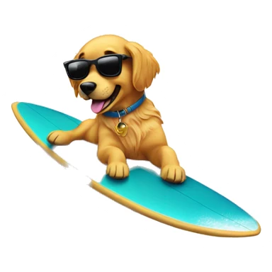 golden retriever surfing with sunglasses on  sticker