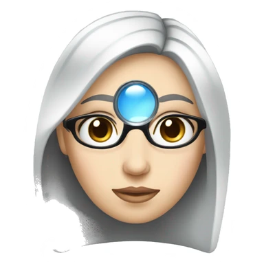 white girl with black hair and blue eyes holding a magnifying glasss sticker