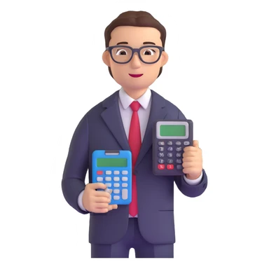 male accountant in business suit with glasses and calculator sticker