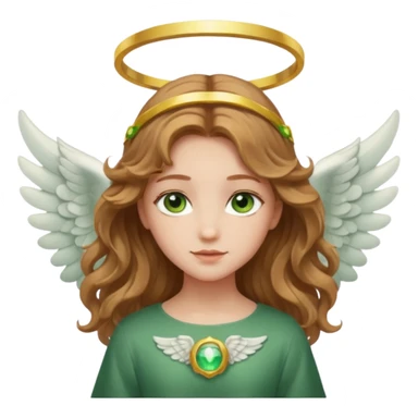 Angel girl with light brown wavy hair and green eyes and a halo and wings sticker