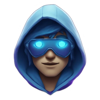 developer with the style of Riot Games Valorant neon blue eyes glowing bright blue Video game character blue purple hooded assassin themed character shrouded wraith sticker