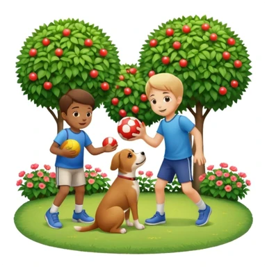 kid and dog playing with ball, garden background sticker