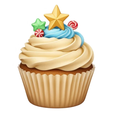 cupcake with beige frosting and a star-shaped candy sticker