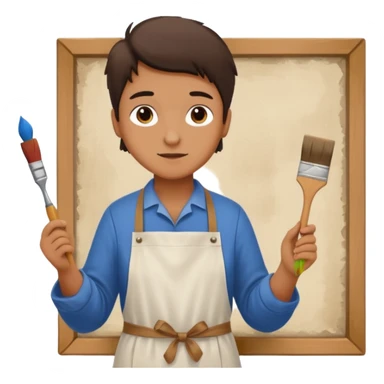 person restoring old painting. sticker