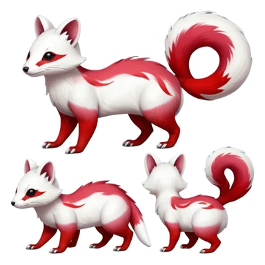  Hyper-realistic smooth Asian oriental painted silky soft White white with red gradients, and slit eyes markings beautiful handsome gorgeous aesthetic colorful vibrant Vernid-Trico-Marsupial-Furret-Zangoose-species-Fakemon-creature by LiLaiRa, 4 legs, 1 tail, random markings, (full body) sticker