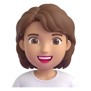 3D emoji style character with short tousled brown hair, winking, wearing a white shirt, light background sticker