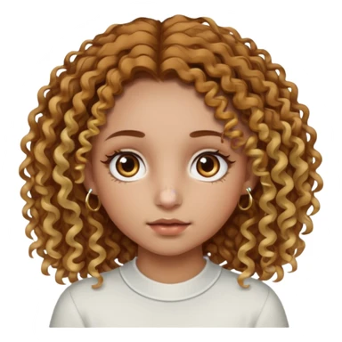 A girl with brown curly hair and blonde edges side parted with hazel central heterochromia eyes and a nose ring sticker