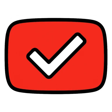 YouTube-inspired check mark with red and white color scheme, modern and clean digital badge style sticker