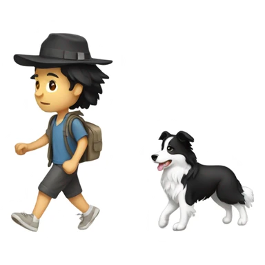 A Chinese man walking border collie sticker