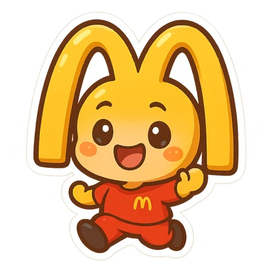 McDonald's logo, playful cartoon version, bright colors, fun style sticker