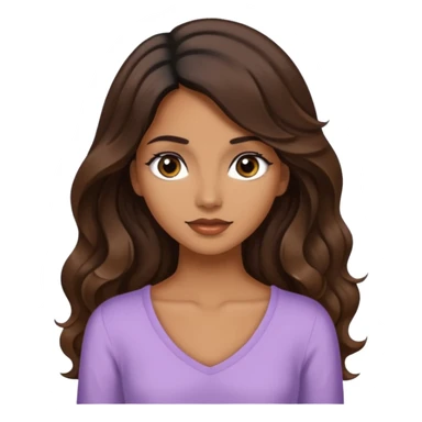 A woman with a medium tan skin tone, slightly on the darker side, with long wavy dark brown hair that reaches the middle of her back. She has black eyes. Her face is soft and feminine sticker