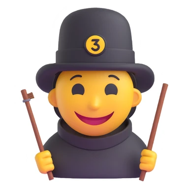 3D smiley emoji, round shape, chimney sweep hat, lucky face sticker