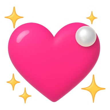 Create a pink heart with a pearl accent in an emoji style. Add sparkles around the heart. The image should have no background. The style should resemble emoji style with bright colors and simple shapes. sticker