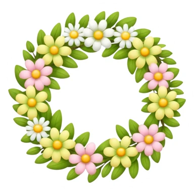 flower wreath with yellow, pink and white and green pastel colors, in a shape of an egg sticker