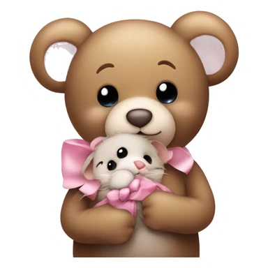 Teddy bear hugging a cute mouse with a pink bow sticker