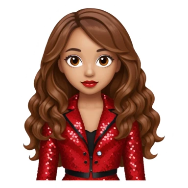 Jade Thirlwall from Little Mix with long brown hair, red sequin outfit sticker