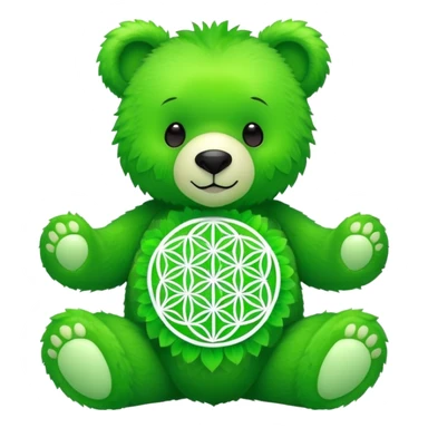 neon green bear with the flower of life on its tummy sticker