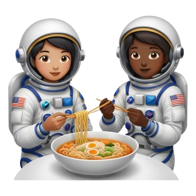 Asian astronaut couples eating noodles  sticker