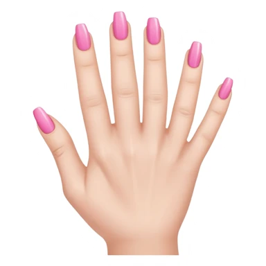  pink  close-up of a human hand with exactly five fingers, beautifully manicured nails, glossy pink nail polish, elegant nail shape, soft lighting, realistic style, isolated on transparent background" sticker