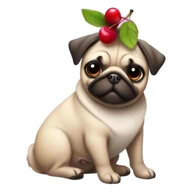  fun pug wearing dress with cherries and hat with cherries sticker