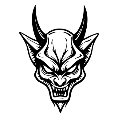 Akuma logo, demon face with red glowing eyes, fierce expression sticker