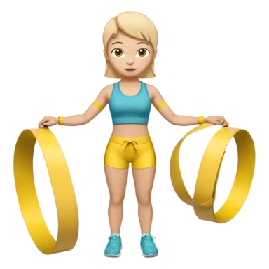 A 3D cartoon person measuring their waist with a yellow tape, casual fitness outfit, Memoji-style realism. close up. sticker