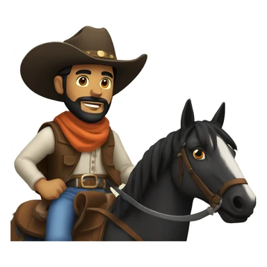 man with black beard and black eyes wearing a cowboy hat riding on his horse in front of a campfire holding a shotgun sticker