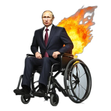 Furious vladimir putin wheelchair jumping in fire sticker