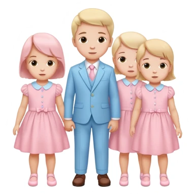 triplet toddlers with two girls in pastel pink clothes on each side and a boy in pastel blue suit in the middle sticker