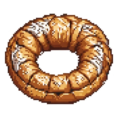 simple cute round simit bread with sesame seeds, pixel art style sticker