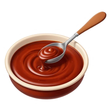 small swirl or spoonful of deep reddish-brown chipotle sauce with rich smoky tone, smooth glossy texture, slightly thick, gentle ripples, dark specks, no bottle, dish, or garnish, soft lighting, subtle shadows, emoji scale sticker
