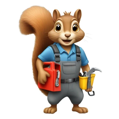 squirrel with a toolbox working on a car sticker
