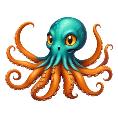 Create a mystical sea guardian that combines the ethereal psychic powers and cute feline form of the first creature with the oceanic draconic might and tentacled body of the second, resulting in a teal-and-orange telepathic cat-octopus-dragon that commands both the depths and the mind. sticker