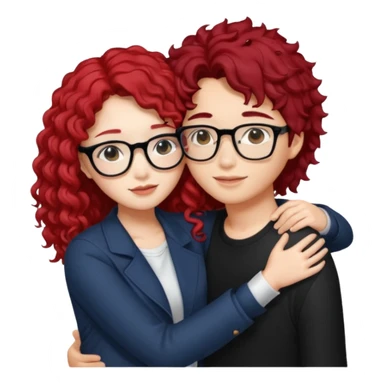 une star de Kpop asiatique avec les cheveux noir  qui fait un câlin a une fille qui a des lunette et des cheveux rouge et bouclé  sticker