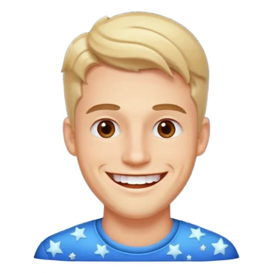 create an image of a perfect guy, very handsome, catching, smart and smiling with his white teeth. around him there's like a shining and small stars showing how perfect he is . the background is white sticker