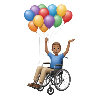 Persona in sedia a rotelle appesa a dei palloncini sticker