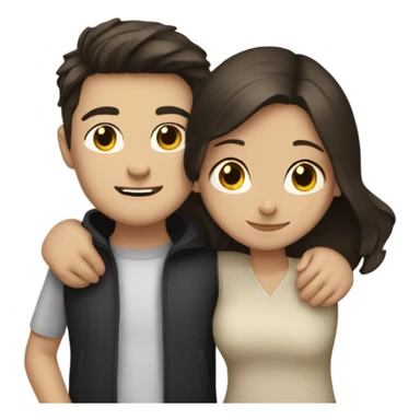 White brunette girl and slightly tan black-haired boy hugging sticker