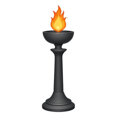 A minimalist ceremonial torch with a shallow black bowl on top holding bright flames. The bowl is supported by a tall, rectangular gray pedestal with clean, smooth surfaces and sharp edges. sticker