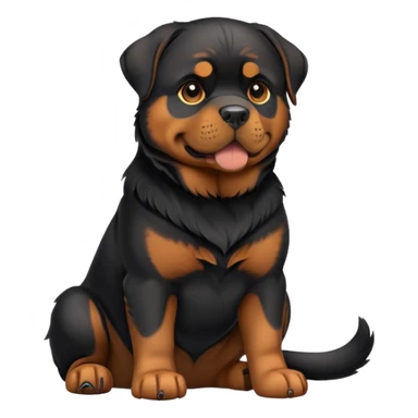 cinematic-[rottweiler]-realistic-full-body-sitting-emoji,-tail-resting-loosely-beside-its-paws,-head-tilted-dramatically, -sleek-[Black and brown]-fur,-simplified-yet-realistic-focused-features,-highly-detailed,-glowing-with-an-almost-sarcastic-glow sticker