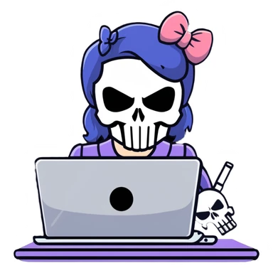 girl Punisher skull with bow typing on laptop sticker